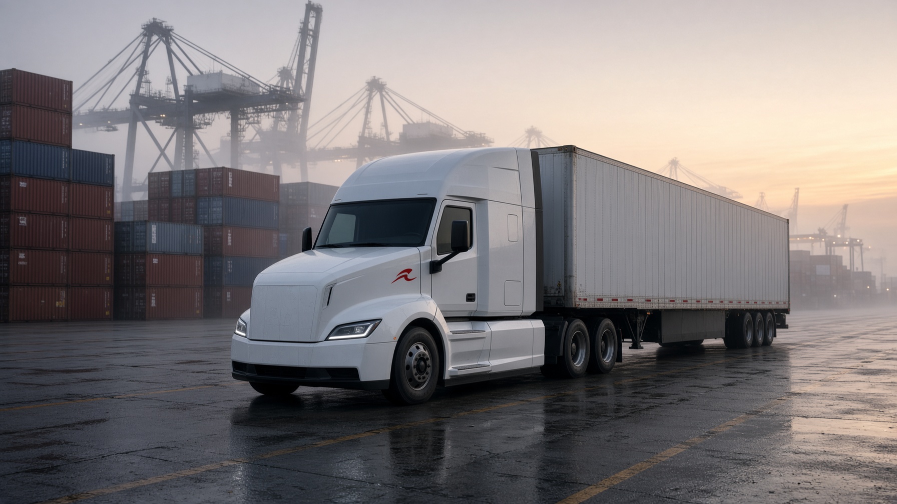 Electric Class-8 on a Southern California port approach